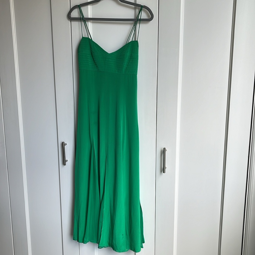 La Ligne 100% Silk Emerald Green Midi Dress Wedding Guest Cocktail Size S